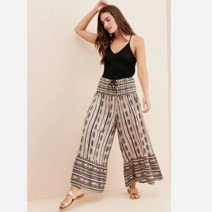 Maeve by Anthropologie Zamirah Pants Size Small Striped Smocked Waist Wide Leg